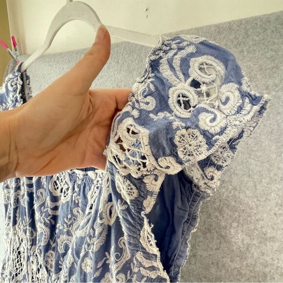 Payal Jain Mira Cotton Embroidered Off Shoulder Milkmaid Midi Dress 10 #AQ - Picture 6 of 13